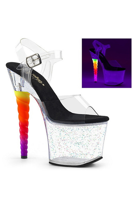 7" Unicorn Heel Clear Ankle Strap Sandals