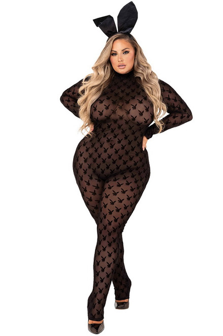 Plus Size Playboy Bunny Sheer Bodysuit Costume