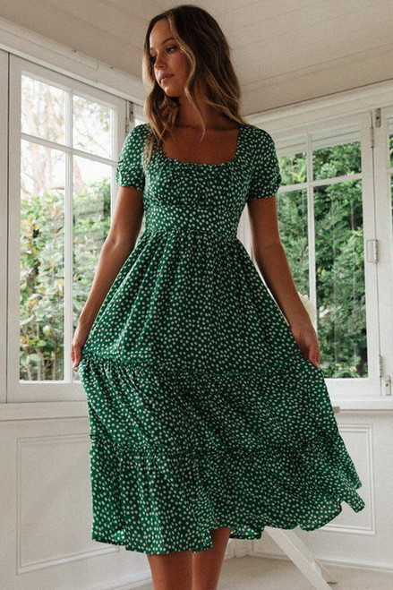 Green Vintage Puff Sleeve Dress - Spicy Lingerie