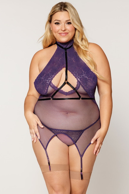 Plus Size I'm Going Out Tonight Gartered Lingerie Chemise & G-String