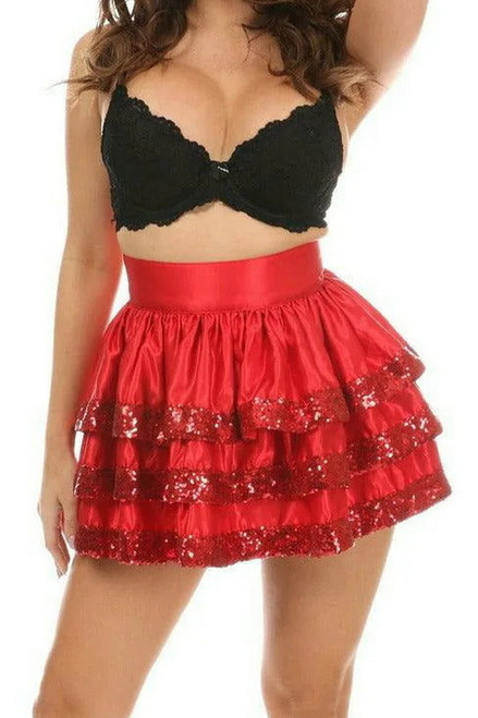 Red Sequin Three Layer Skirt