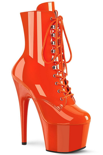 7" Stiletto Heel Orange Patent Ankle Boots