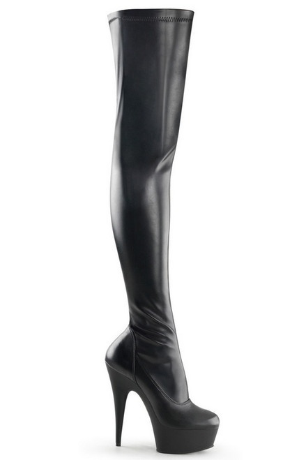 6" Black Faux Leather Thigh High Boots