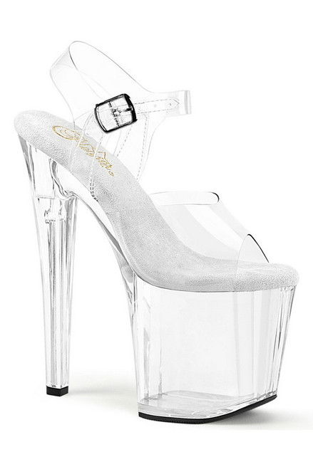 7 1/2" Clear Prismatic Base Ankle strap Sandals