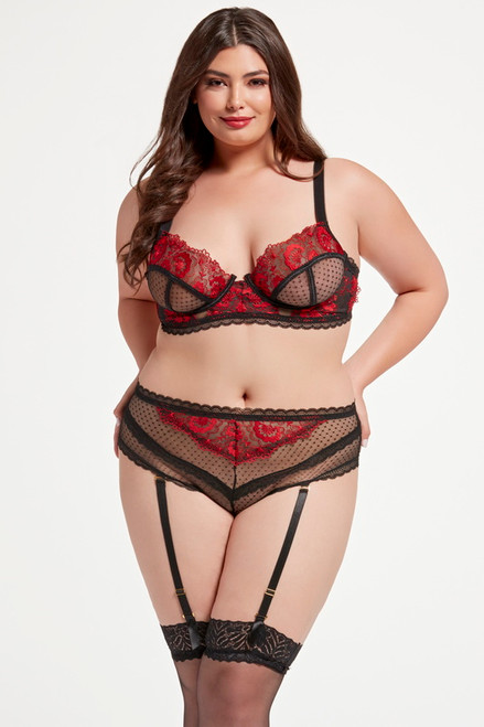 Plus Size Red & Black Mystic Floral Lingerie Bra Set