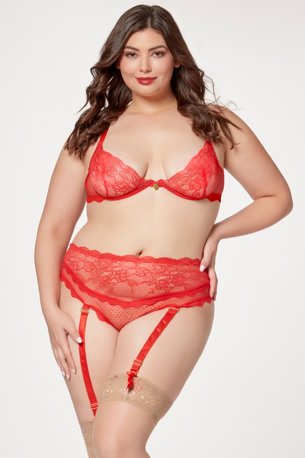 Plus Size Red Temptress High Waist Lingerie Bra Set