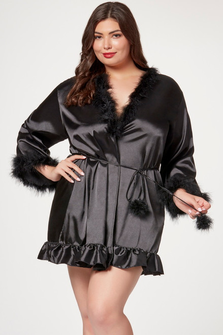 Plus Size Black Bombshell Crepe Silk Lingerie Robe