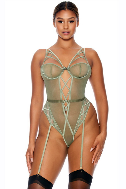 Sage Sheer Mesh Lingerie Teddy