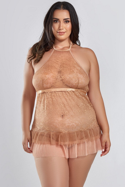 Plus Size Amber Lace Halter Lingerie Chemise