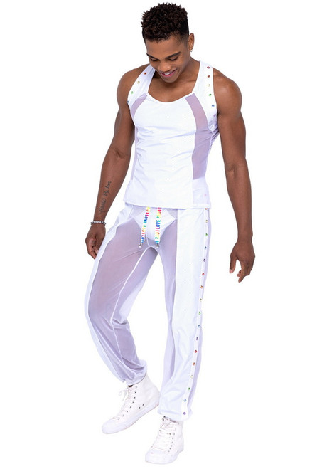 Men's Pride White Vinyl Mesh Tank Top