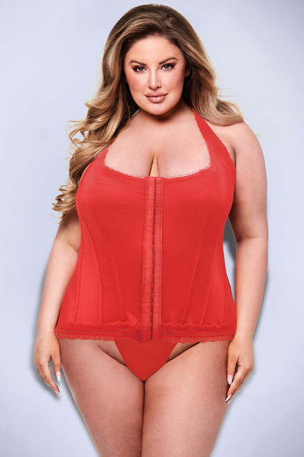 Plus Size Red Front Hook Lace Up Back Bustier