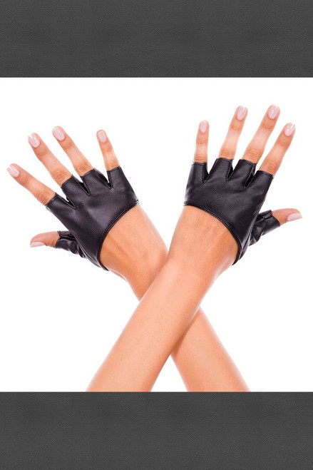 Black Short Fingerless Wet Look Gloves