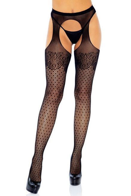 Polka Dot Fishnet Suspender Hose