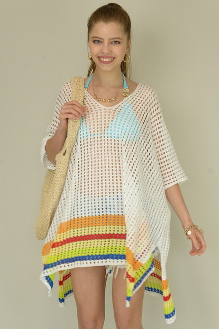 Wheat Split High-Low Hem Knit Beach Cover Up