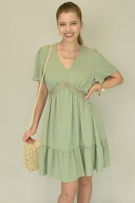 Dusty Green Polka Dot Woven Mini Dress