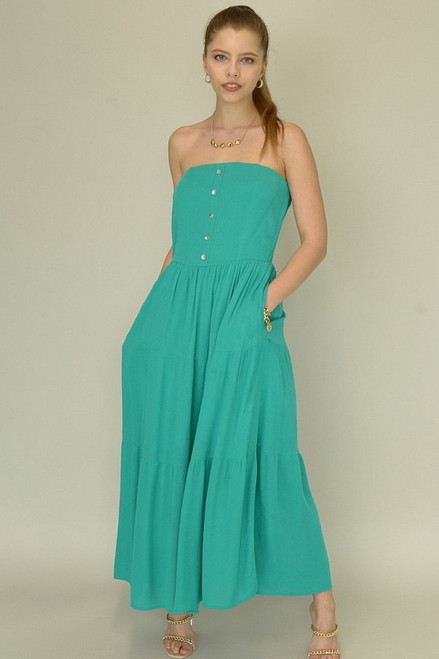 Dusty Turquoise Strapless Woven Maxi Dress