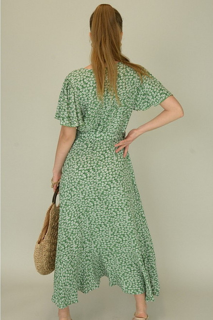 Green Short Sleeve Split Woven Maxi Dress - Spicy Lingerie