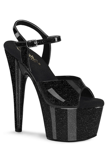 Black Glitter 7" Heel Platform Ankle Strap Sandal