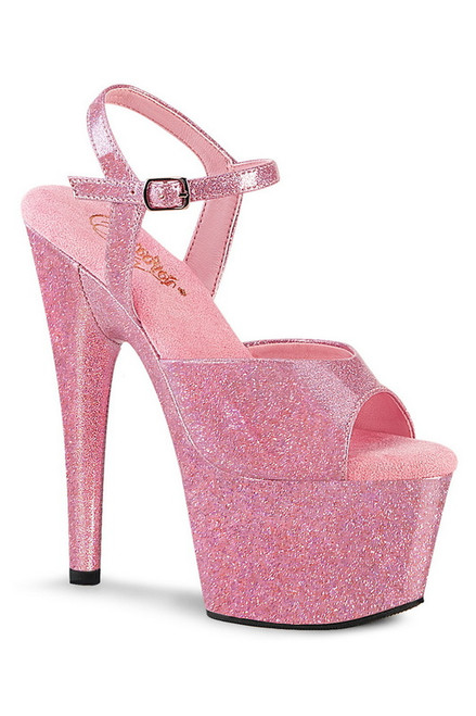 Baby Pink Glitter 7" Heel Platform Ankle Strap Sandal