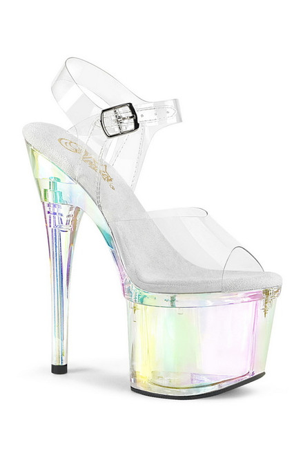 Clear & Holographic 7" Heel Ankle Strap Sandal