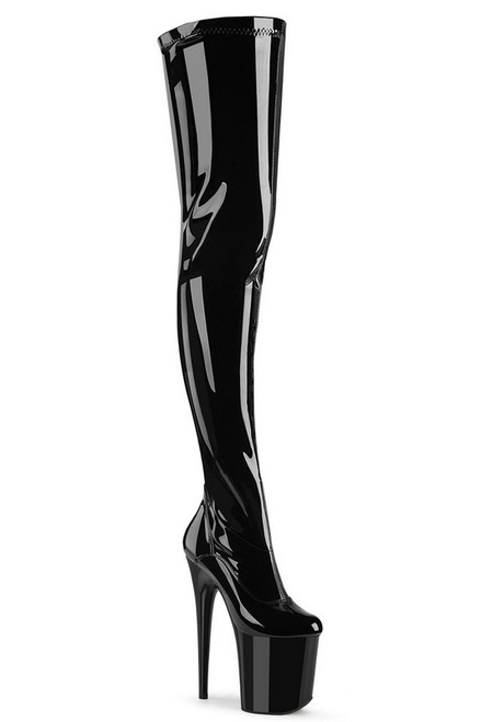 Black Patent 8" Heel Upper Thigh High Boot