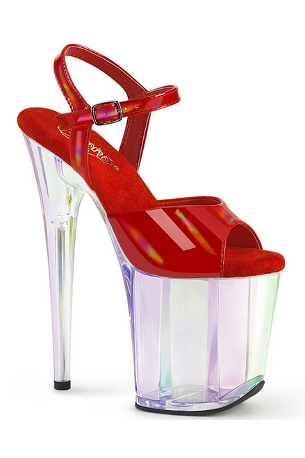 Red 8" Heel Holographic Ankle Strap Platform Sandal