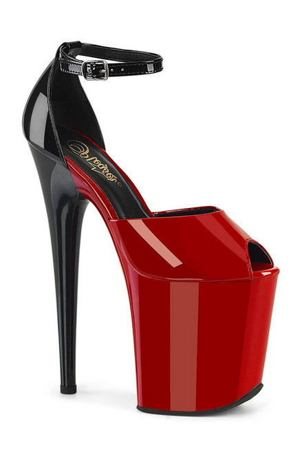 Red & Black Two Toned Peep Toe Ankle Strap Sandal