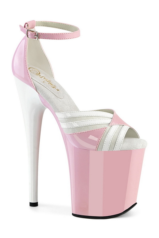 Baby Pink & White Patent 8" Peep Toe Ankle Strap Sandal