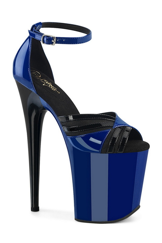 Royal Blue & Black Patent 8" Peep Toe Ankle Strap Sandal