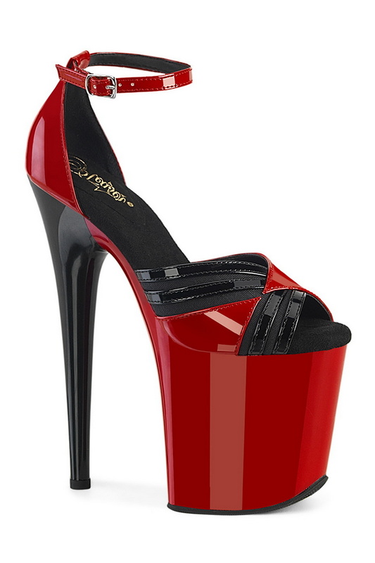 Red & Black Patent 8" Peep Toe Ankle Strap Sandal