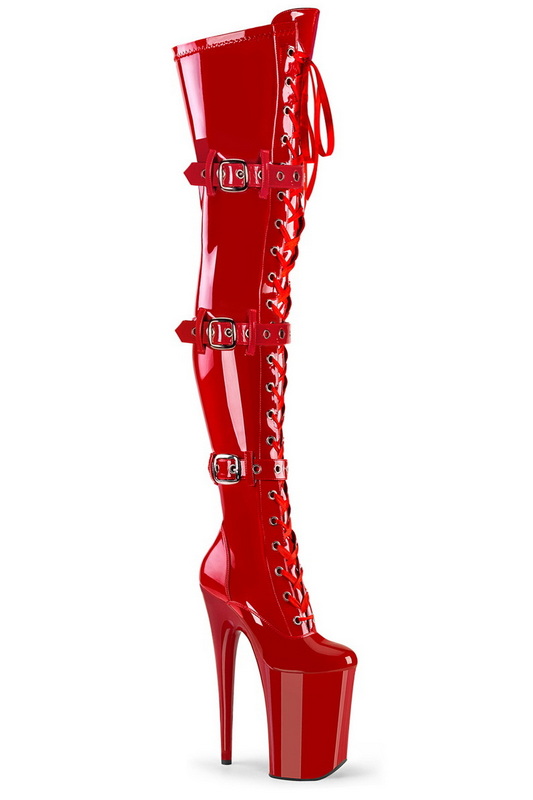 Red Pat 9" Ribbon Lace Up Thigh High Boot