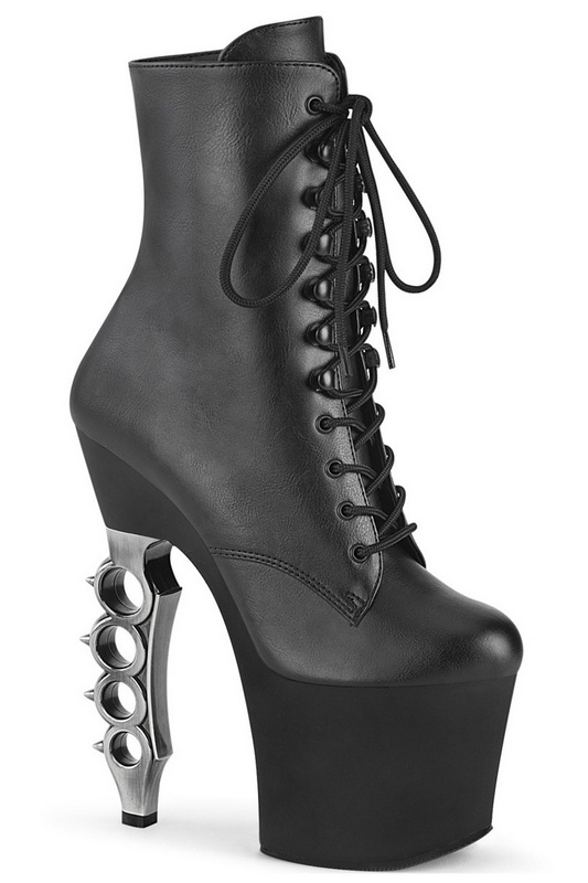 Black Faux Leather 7" Knuckles Ankle Boot