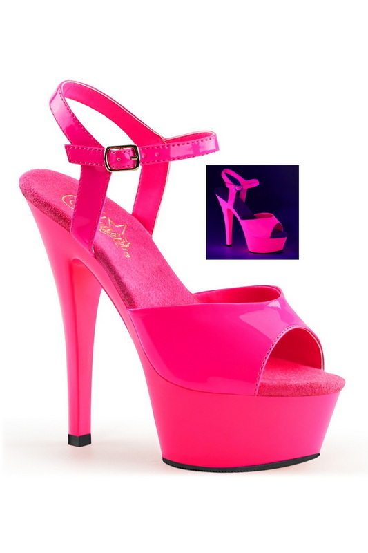 Neon Hot Pink Glitter 6" Peep Toe Ankle Strap Sandal