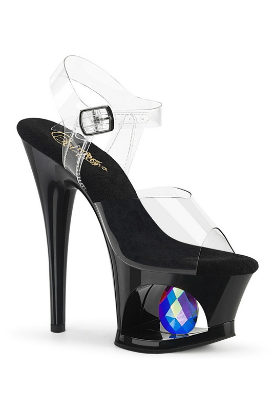 Clear & Black Diamond Cutout 7" Ankle Strap Sandal