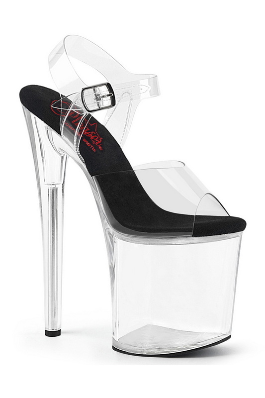 Clear & Black 8" Heel Ankle Strap Platform Sandal