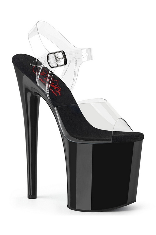 Black & Clear 8" Heel Ankle Strap Platform Sandal