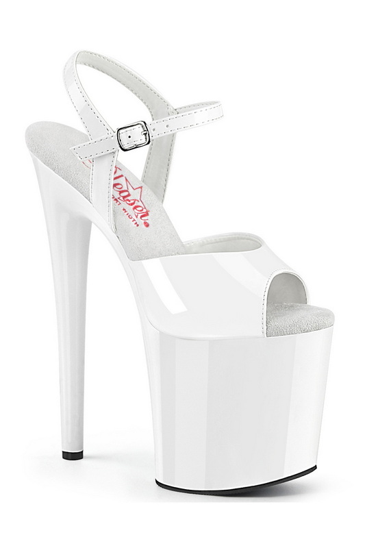 White Patent 8" Ankle Strap Sandal