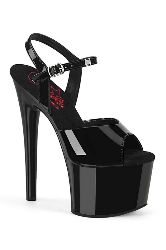 Black Patent 7" Peep Toe Ankle Strap Sandal
