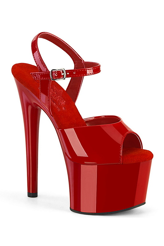Red Patent 7" Peep Toe Ankle Strap Sandal