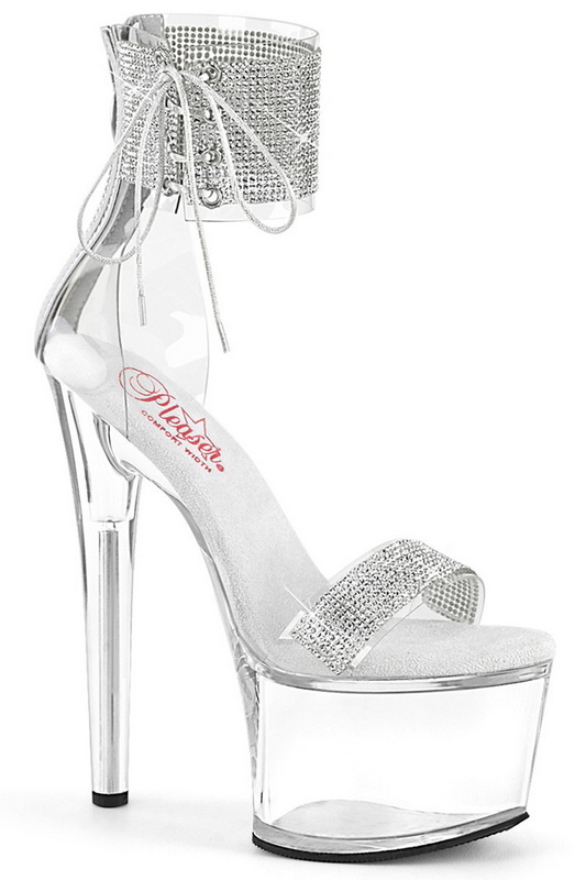 Clear & Silver 7" Lace Up Ankle Cuff Sandal