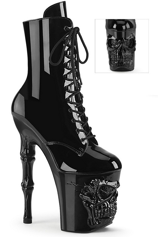 Black Patent 8" Finger Bone Heel Ankle Boot