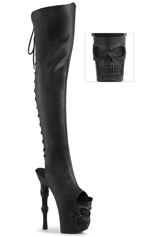 Black Faux Leather 8" Finger Bone Heel Over The Knee Boot