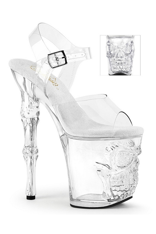 Clear 8" Finger Bone Heel Ankle Strap Sandal