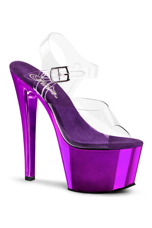 Purple Chrome Plated 7" Ankle Strap Sandal