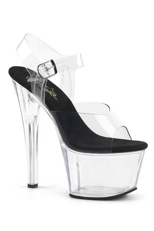 Clear & Black 7" Ankle Strap Sandal
