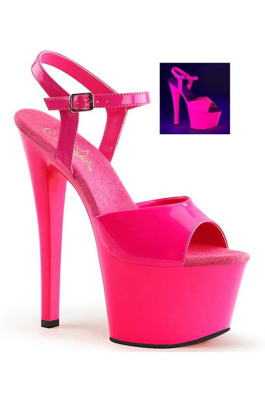 Neon Hot Pink 7" UV Ankle Strap Sandal