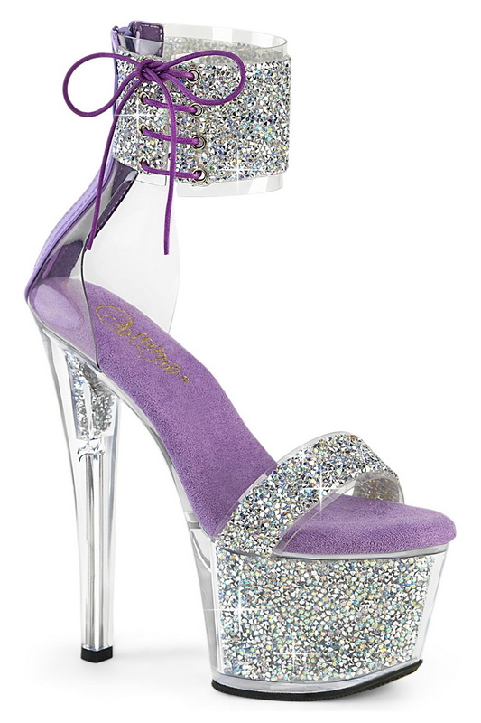 Silver & Lavender 7" Rhinestone Ankle Cuff Sandal