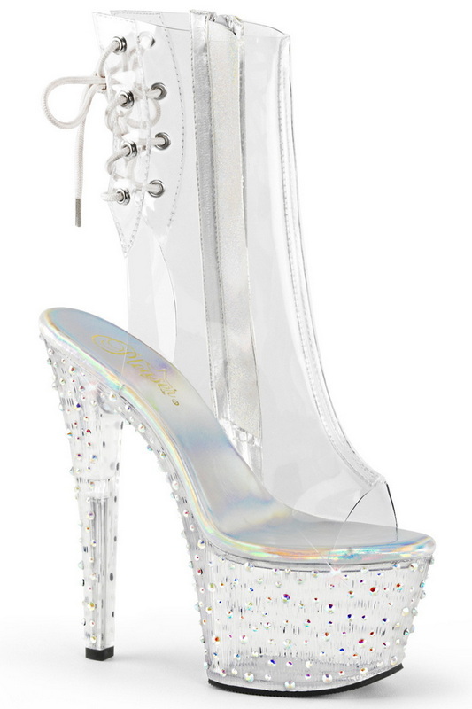 Clear 7" Heel Rhinestone Platform Ankle Boot