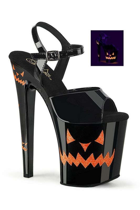 Black & Orange 8" Jack-O-Lantern Ankle Strap Sandal