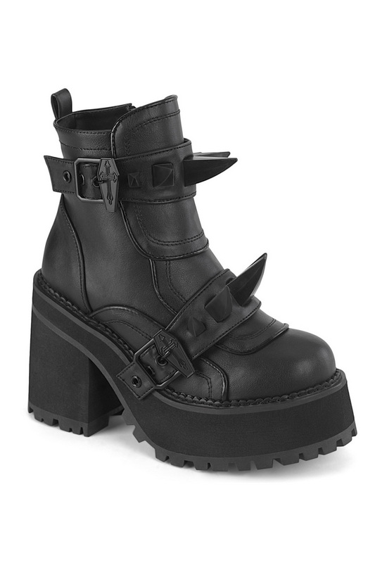 Black Vegan Leather Rubber Claw Ankle Boots